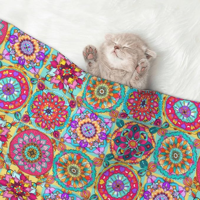 Boho Throw Blanket - Colorful Bohemian Floral Blanket for Dog Cat Pet Blankets 40x30 for Couch Sofa Bed