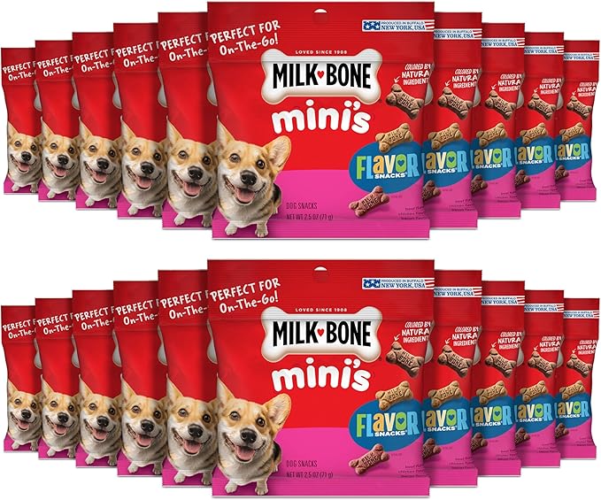 Milk-Bone Flavor Snacks Mini’s Dog Biscuits, Flavored Crunchy Dog Treats, 2.5 Oz. Bags (Pack of 20)