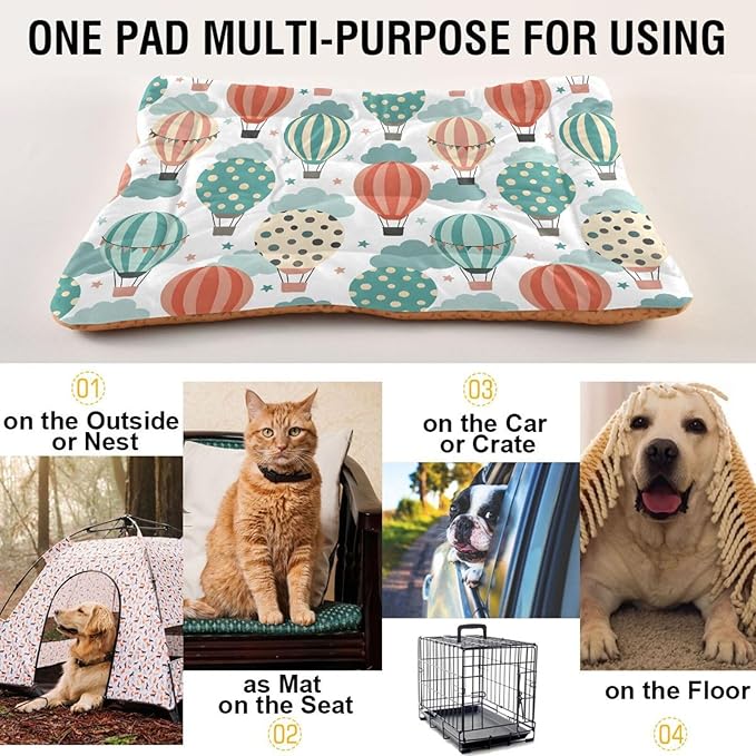 Emelivor Hot Air Balloons White Dog Cat Bed Washable Crate Pet Bed Anti-Slip Rectangle Comfortable Kennel Pads for Small Medium and Laege Dogs Cat, 24x18in