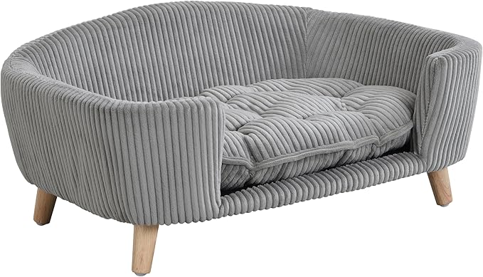 Dog Sofa Couch Bed for Small Dogs, Durable Corduroy Rectangle Pet Sofa with Soft Cushion, Modern Elegant Elevated Mini Dog Couch Bed with Backrest and Armrests, Gray