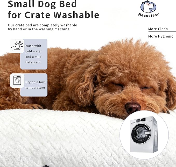 Washable Dog Crate Pad for Small Dogs, Anti-Slip Puppy Kennel Dog Bed for Crate,Flat Soft Fleece White Pet Mat 24" x 18"