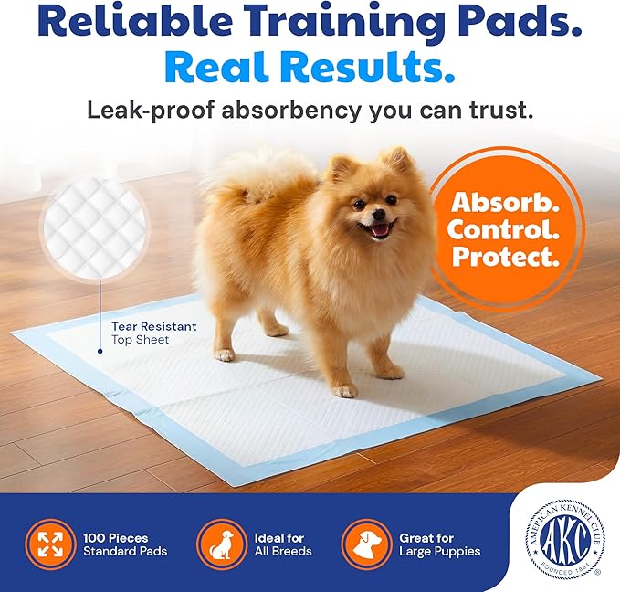 American Kennel Club Puppy Training Pads with Ultra Absorbent Quick Dry Gel – 22 x 22 Pee Pads for Dogs - 100 Count (Unscented)