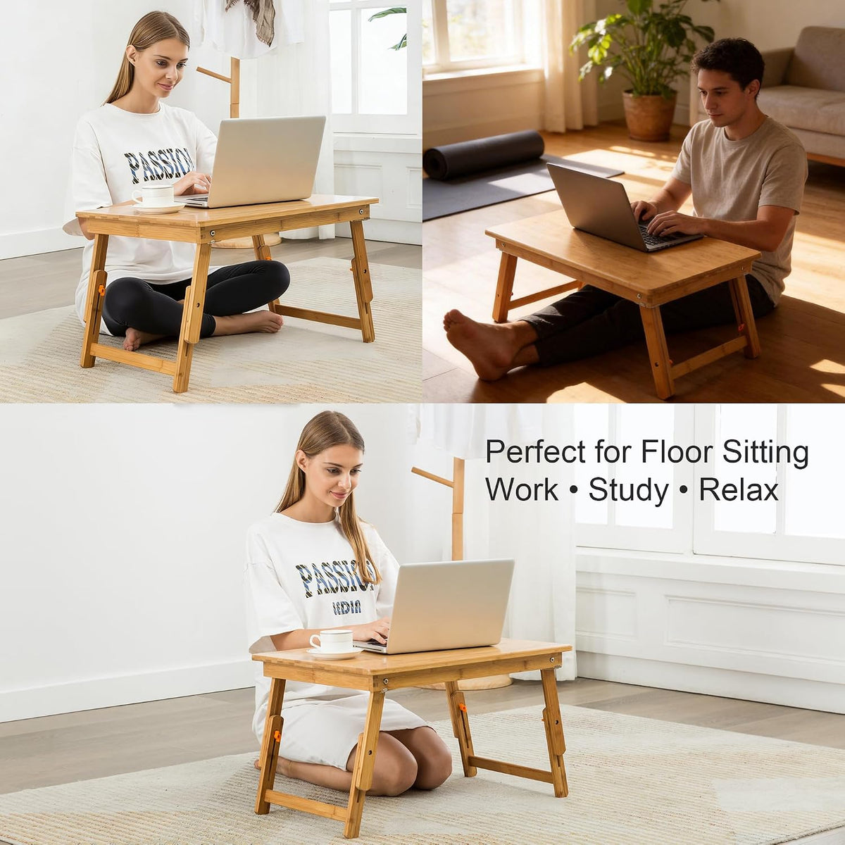 Nnewvante Large Floor Desk Foldable Table for Adults, Bamboo 25.6 x 17.7in