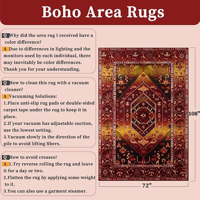 SERISSA 6x9 Area Rugs for Living Room, Large Washable Non-Slip Boho Rug