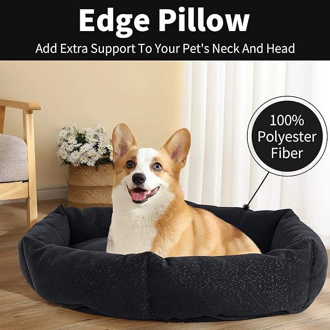 HOMBYS Indestructible Chew Proof Dog Bed for Aggressive Chewers,Round Durable Pee Proof Tough Pet Bed for Large Dog,Black (20"x24"x5")