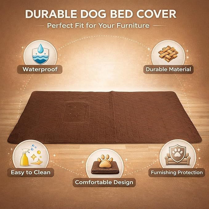 Waterproof Dog Bed Cover, Furniture Protector, Brown 52x82in - Slip, Washable, Non Slip Bottom, Pet Sofa and Bed (30x70in/ 76.2x177.8cm)