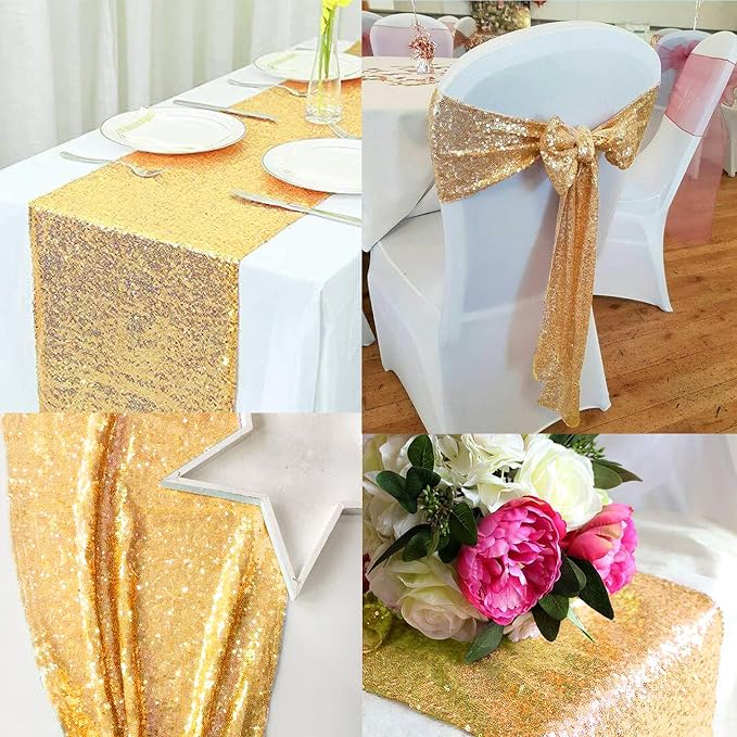 12 Packs 12 X 72 Inch Gold Sequin Table Runner Glitter Dining Table Runner