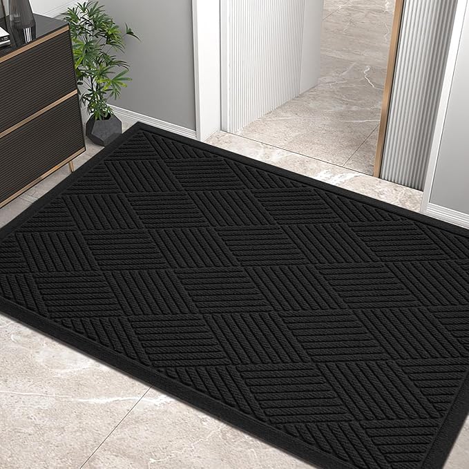 HIYARD Sturdy Front Door Mat, Absorbent Muddy Dirt Resist Welcome Door Mats