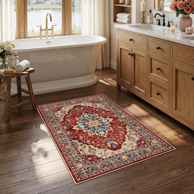 RELEANY Area Rugs Small 2'6"x4' Washable Non-Slip, Floral Vintage Distress