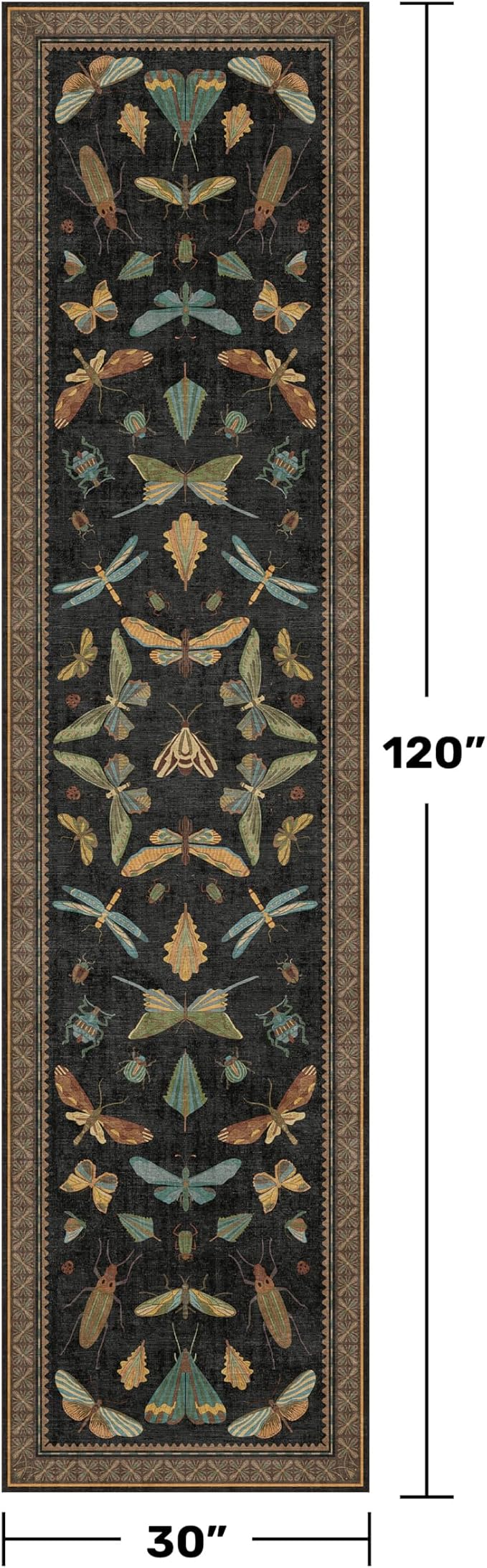 Black Insect 2'6"x10' Washable Extra Long Runner Rugs