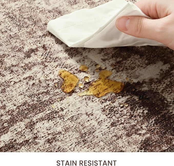 Entryway Rug 3x5 Brown Bedroom Area Rug Washable Non Slip Abstract Coffee Boho