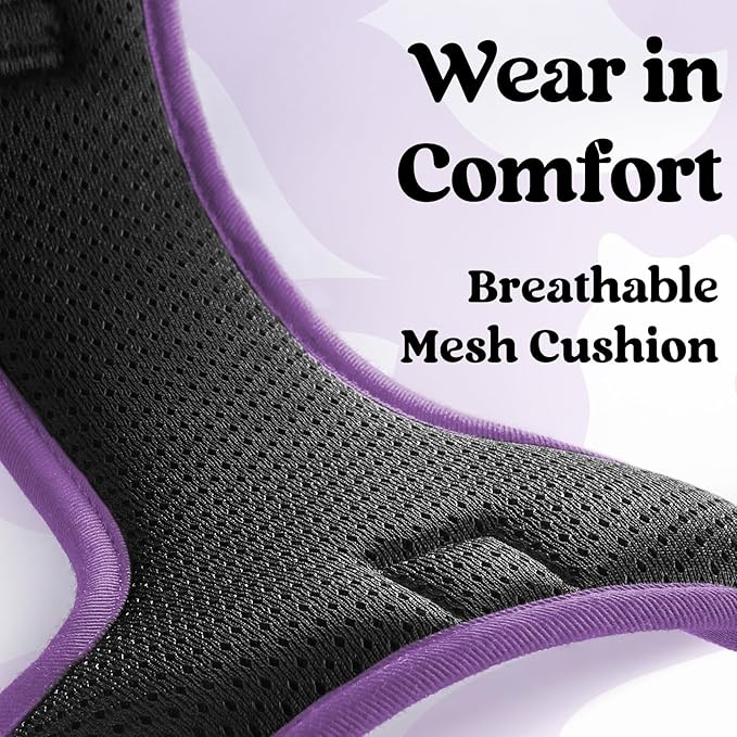 rabbitgoo Dog Harness Medium Sized, No Pull Pet Harness with 3 Buckles, Adjustable Soft Padded Vest with Control Handle, Walking Reflective Pet Vest for Medium Dogs, Black & Purple, M