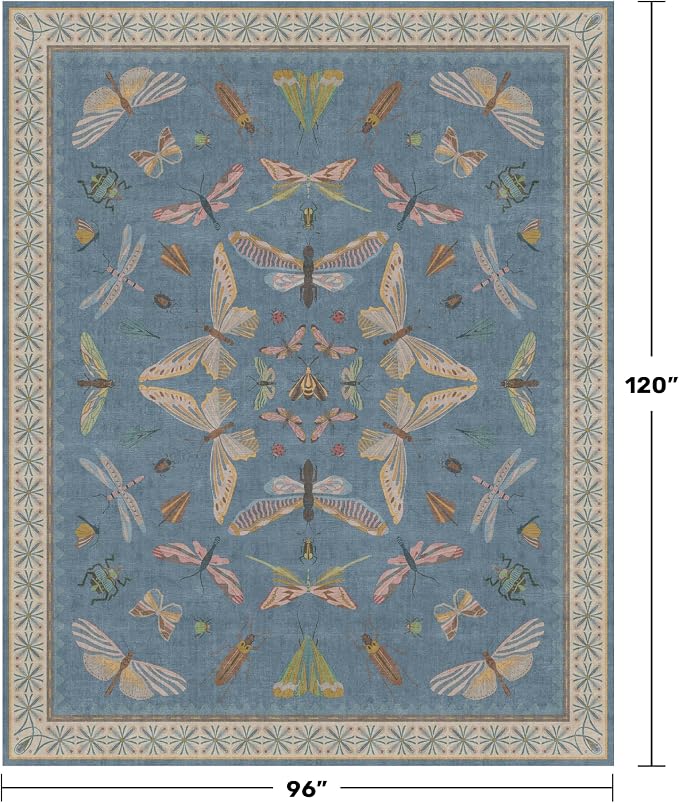 Washable Living Room Rug 8x10, Dusty Blue Area Rugs