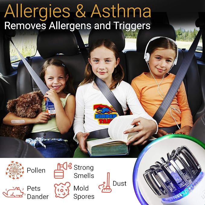 Car Air Purifier Ionizer - 12V Plug-in Ionic Anti-Microbial Car Deodorizer -