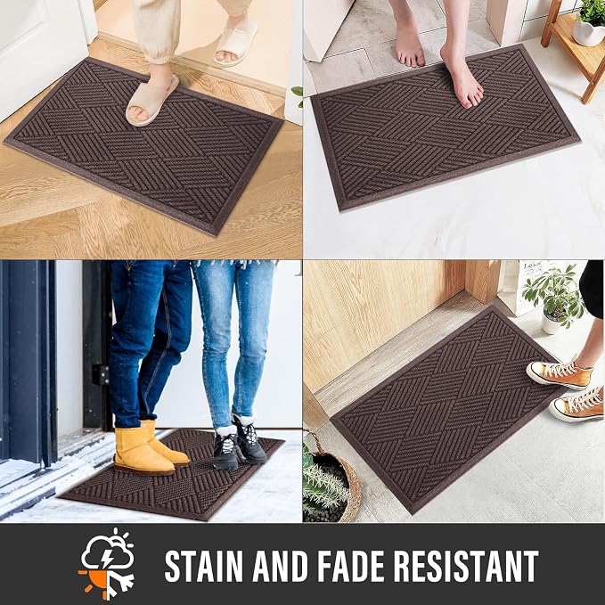 HIYARD Sturdy Front Door Mat, Absorbent Muddy Dirt Resist Welcome Door Mats