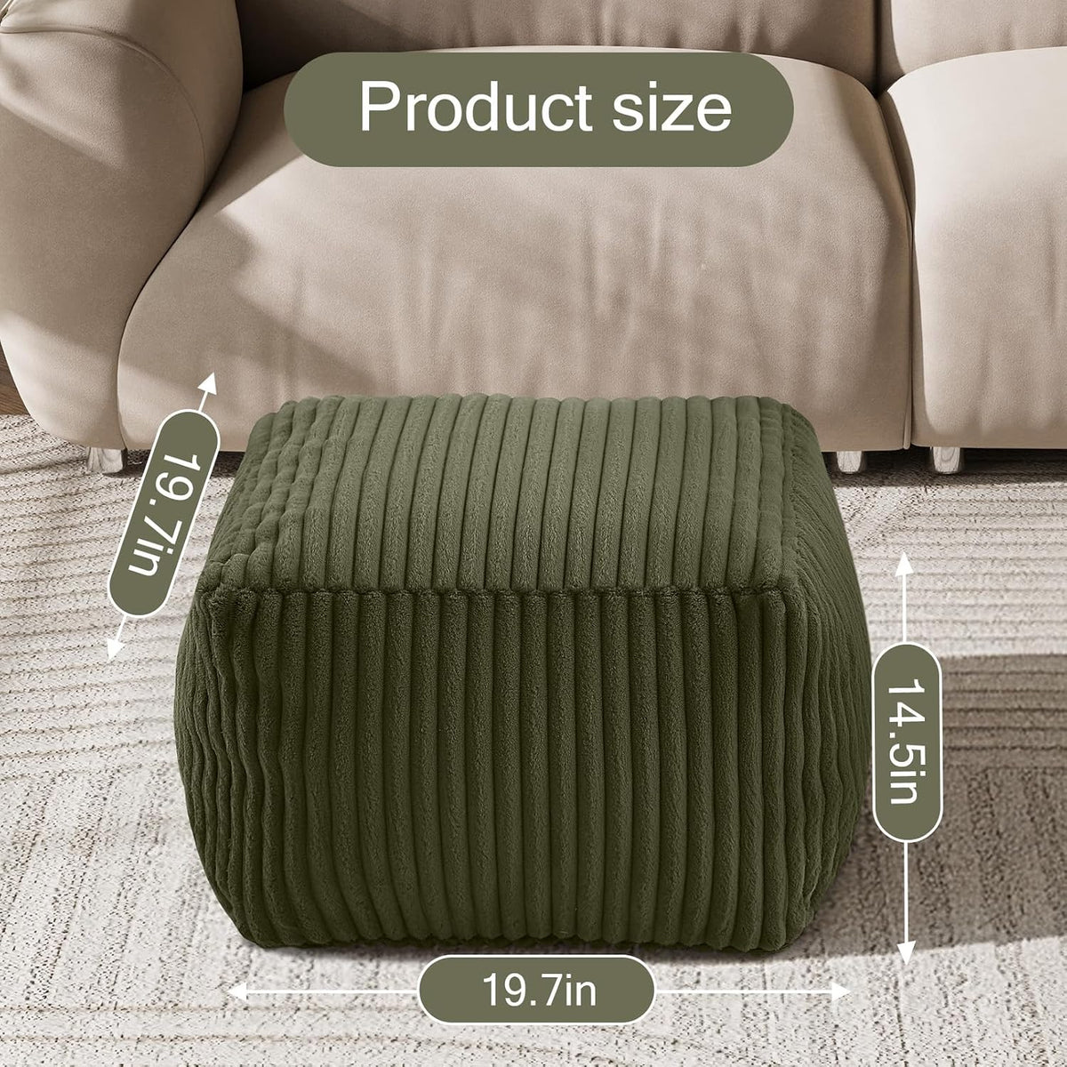 MeMoreCool Square Pouf Ottoman Foot Rest, 15 Inch Faux Fur Pouf, Green