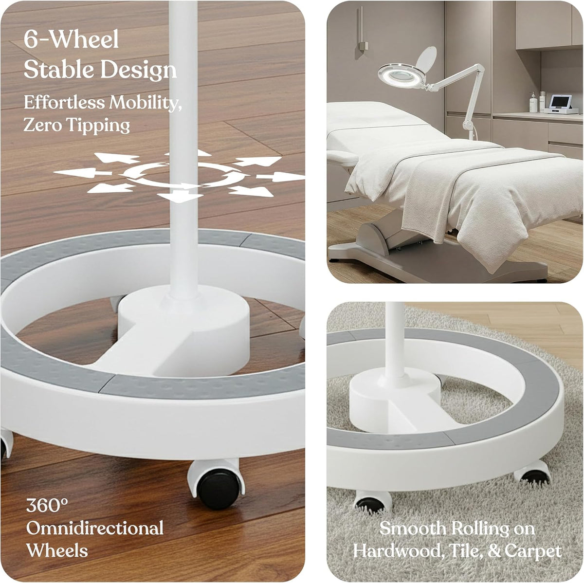 Brightech LightView Pro Magnifying Glass with Light and Stand, Magnifying Floor Lamp with a 6-Wheel Rolling Base for Facials, Lash Estheticians, Dimmable LED Work Light for Sewing, Crafts