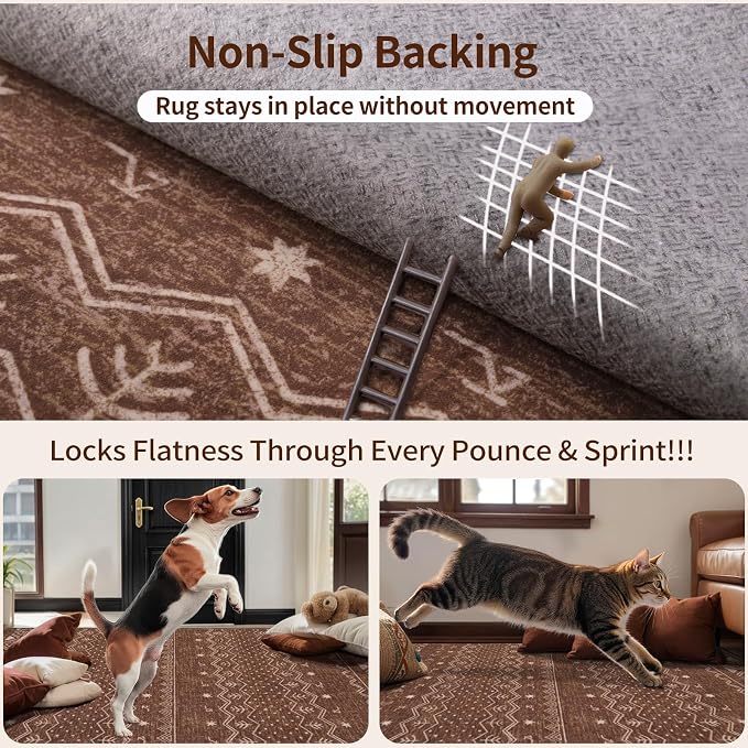 SERISSA 2x4 Rugs for Entryway, Washable Non-Slip Coffee Brown Small Runner Rug
