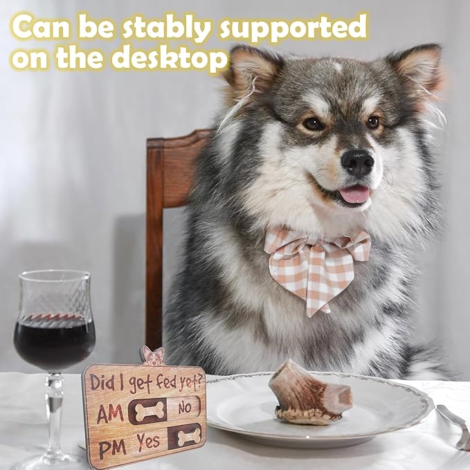 Dog Feeding Tracker-AM PM 2-Meal Wooden Fridge Magnets - Dog Feeding Reminder(3.5'' x 5.4'') with Stand - Did I Get Fed Yet-Pet Accessories to Track & Prevent Overfeeding or Underfeeding of Pets-A04