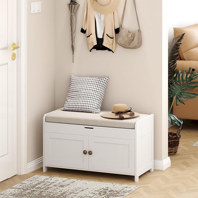 HOMEFORT 30" Shoe Bench with Lift Top Storage, Entryway Bench with Cushioned