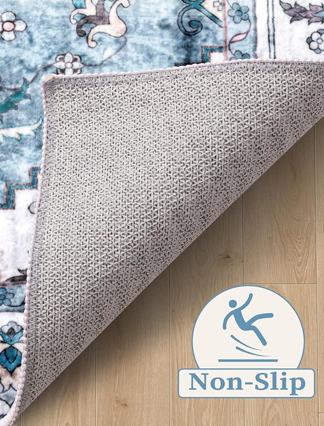SERISSA Boho Washable Runner Rug, 2x6 Rug Non-Slip Vintage Blue Hallway Kitchen