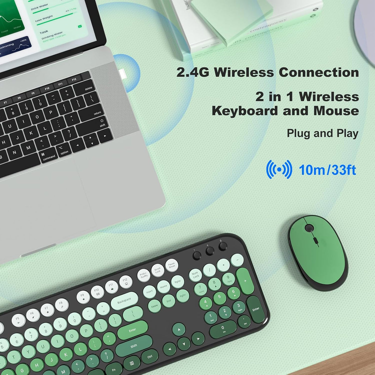 MOFII Wireless Keyboard and Mouse Combo,2.4G Typewriter Keyboard Quiet Mice