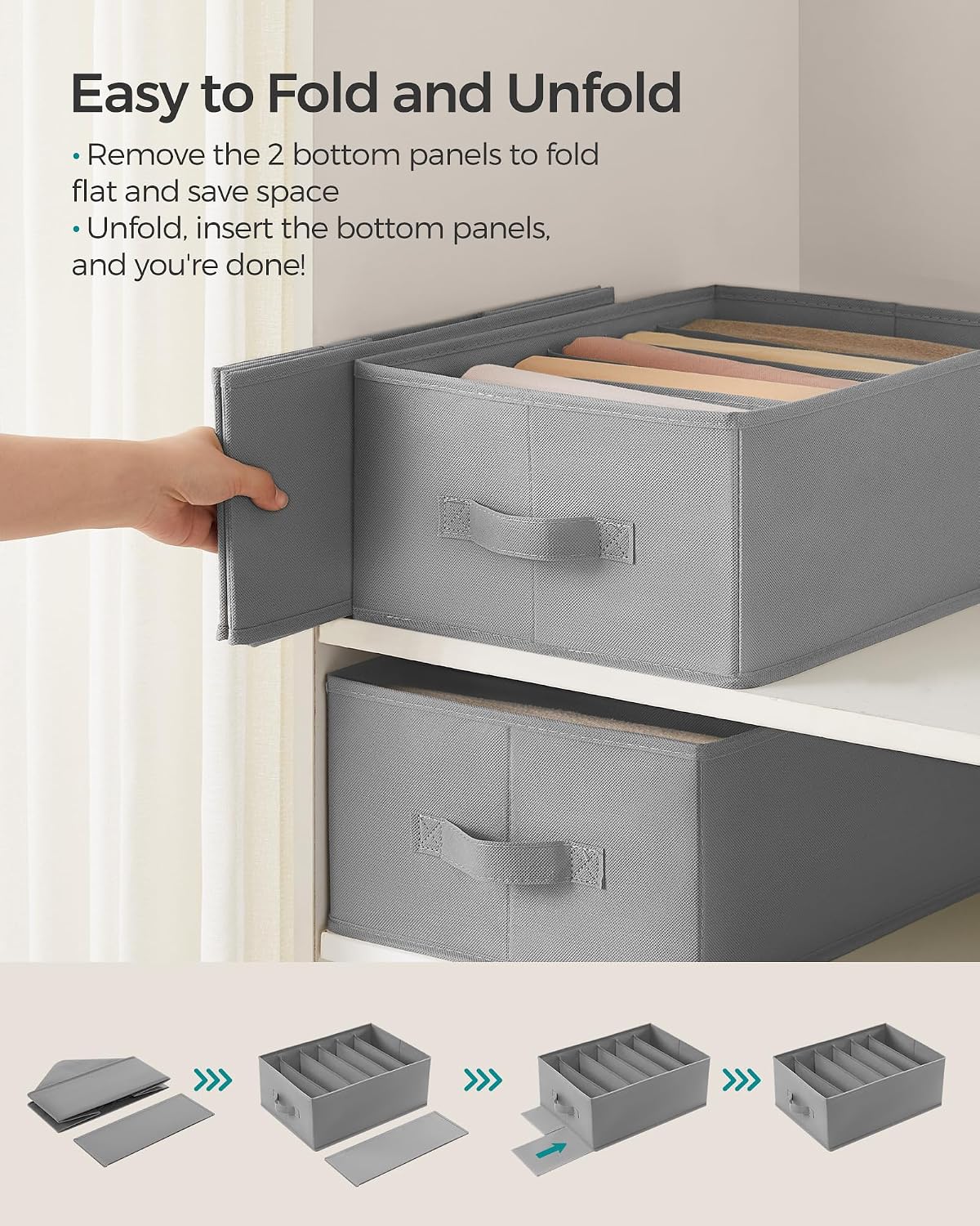 SONGMICS 6 Pack Foldable Wardrobe Clothes Organizers, 6-Compartment