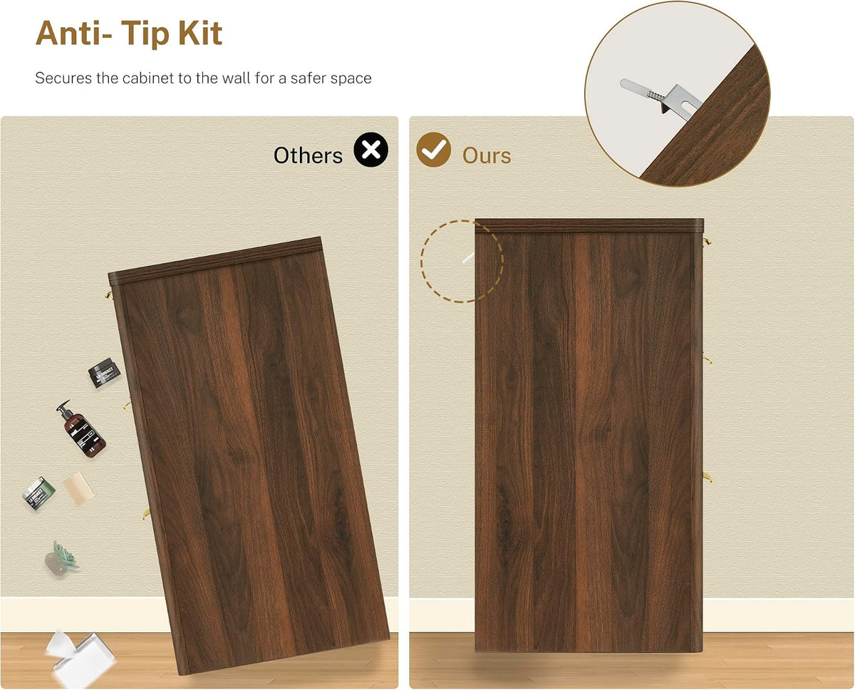 TEENFON 63" Dresser for Bedroom with 9 Drawers, Modern Dressers & Chest of Drawers with Metal Handles, Fluted Dresser, Wood Closet Clothes Storage Organizer for Living Room, Hallway, Walnut