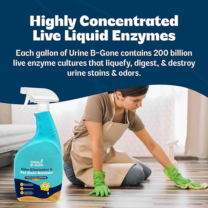 Urine B-Gone, Professional Enzyme Odor Eliminator & Pet Stain Remover, Human, Cat & Dog Urine Cleaner, Effective on Laundry, Carpets & More, Citrus Scent, 32oz