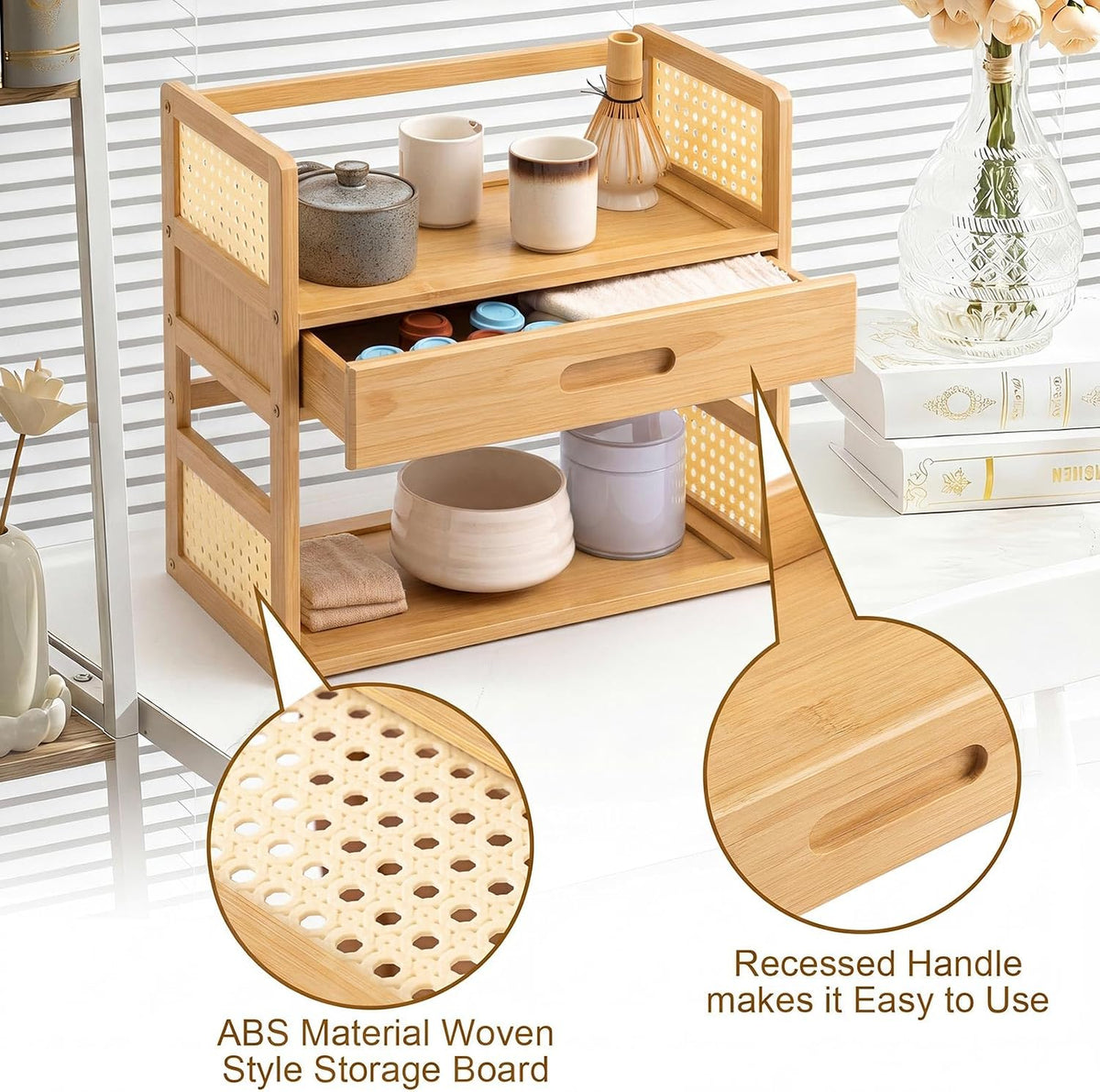 Yalikop Bamboo 2 Tier Matcha Station Organizer Coffee & Tea Station Stand