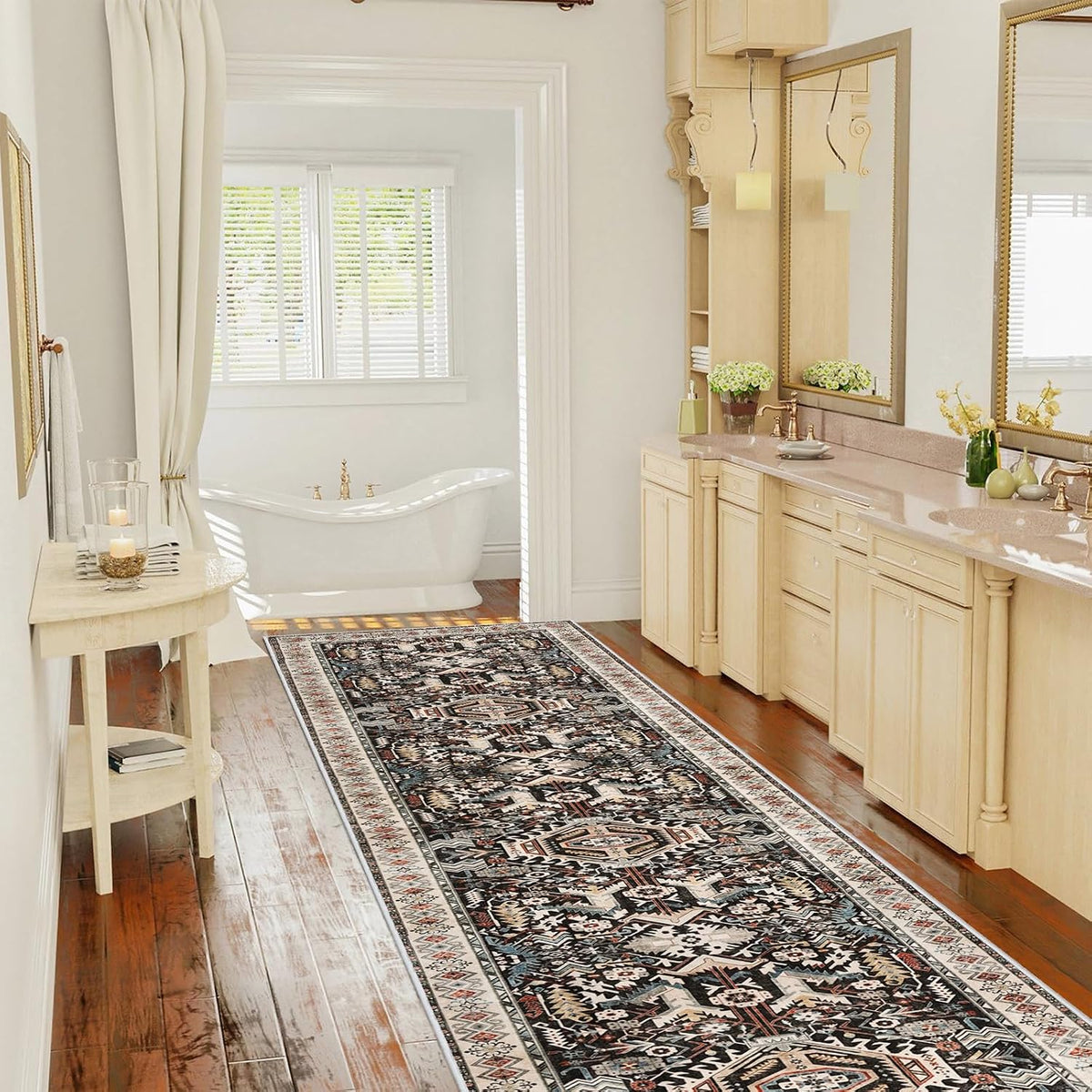 Washable Kitchen Runner Rug 2'6''x12' - Non-Slip Hallway Entryway Rugs with Rubber Backing Soft Thin Carpet for Bathroom Vintage Stain Resistant Indoor Home Decor Mat for Bedroom (Black, 2'6'' x 12')