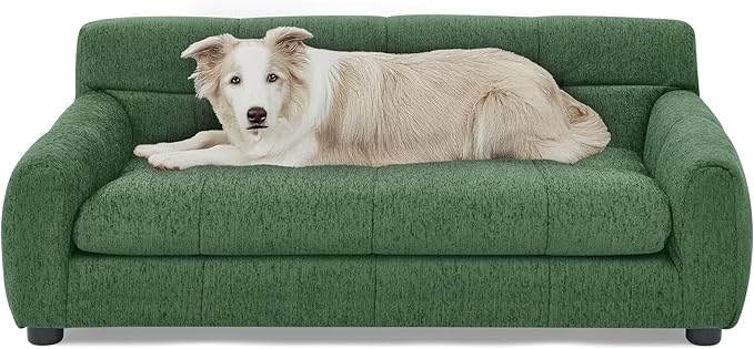 Human Dog Bed with Armrests & Backrest, Cave Dog Bed for Large Dogs, Comfortable Linen Upholstery, Short Sofa Legs for Easy Access, Durable, Stylish Camas para Perros, 38"x14.5"x22" (Green)
