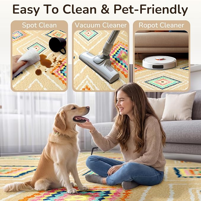 Area Rug 8x10 Rug Machine Washable Non-Slip Low Pile Print Pattern Western Rug