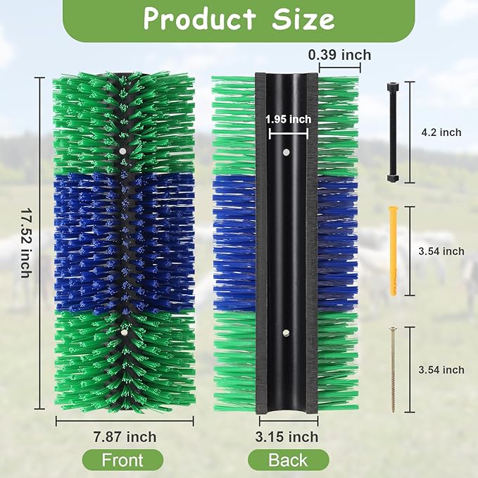 Livestock Scratching Brush, 17.5 x 7.8 Inch Goat Brushes for Grooming, Horse Brushes for Shedding, Livestock Brush with 4 Screws Great for Horse, Elk, Cattle, Pig, Sheep（Green）