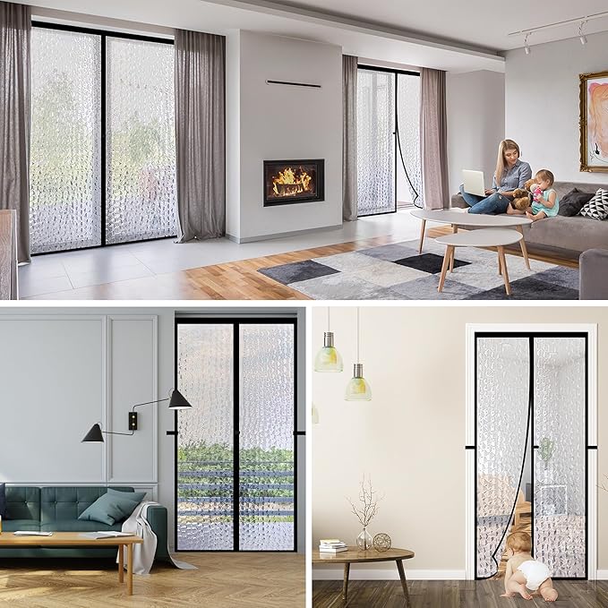 RELIANCER Magnetic Thermal Insulated Door Curtain,Waterproof EVA Door Cover,Fit Doors Size Up to 48"x83",Temperature Protection Insulated Doorway Curtain Partition,Patio Self-Closing Doors Net Screen