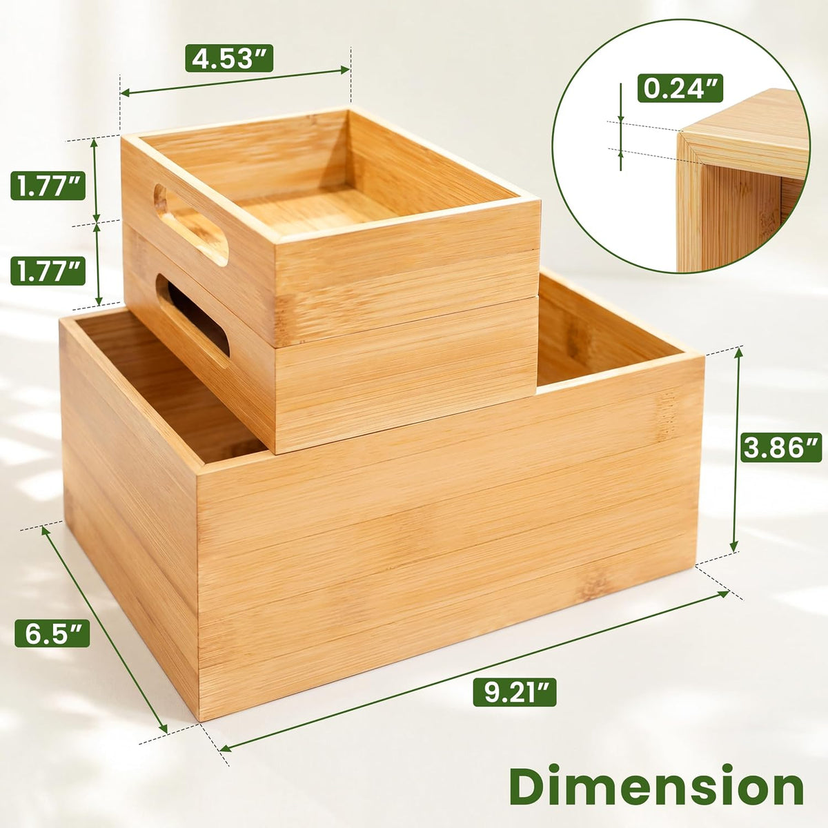 HOMESTEAD 3-Piece Stackable Bamboo Storage Box, Large Storage Bin, Wooden Boxes for Makeup Drawer Organizer Bathroom, Office Supplies, Kitchen Utensils, Bamboo Storage Containers (Medium)