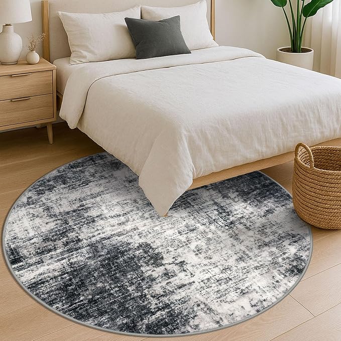 IOHOUZE Abstract Round Area Rug 6 Ft Washable Circle Rugs Large Round Rug Non