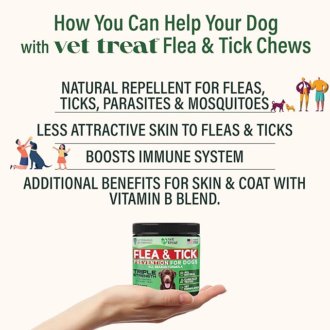Flea and Tick Prevention for Dogs Chewables -Made in USA- Natural Dog Flea and Tick Treatment - Oral Flea Pills - Vet Recommended Flea and Tick Chews - All Breeds & Sizes - 120 Soft Treats (Chicken)