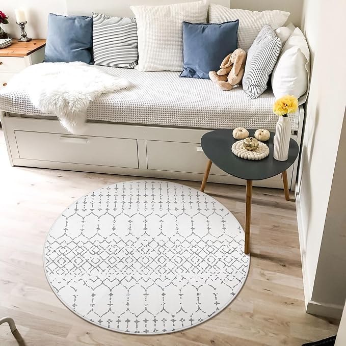 Lahome Moroccan Round Area Rug - 3Ft Round Rug Non-Slip Washable Soft Round
