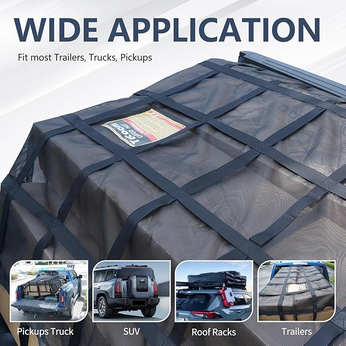 Tecoom Heavy Duty Cargo Net for Pickup Truck Bed, 4.86'x5.12' Adjustable Cam Buckles & S-Hooks & Cross Strap, 1,500 lbs Capacity Cargo Net Truck Accessory (58"x61")