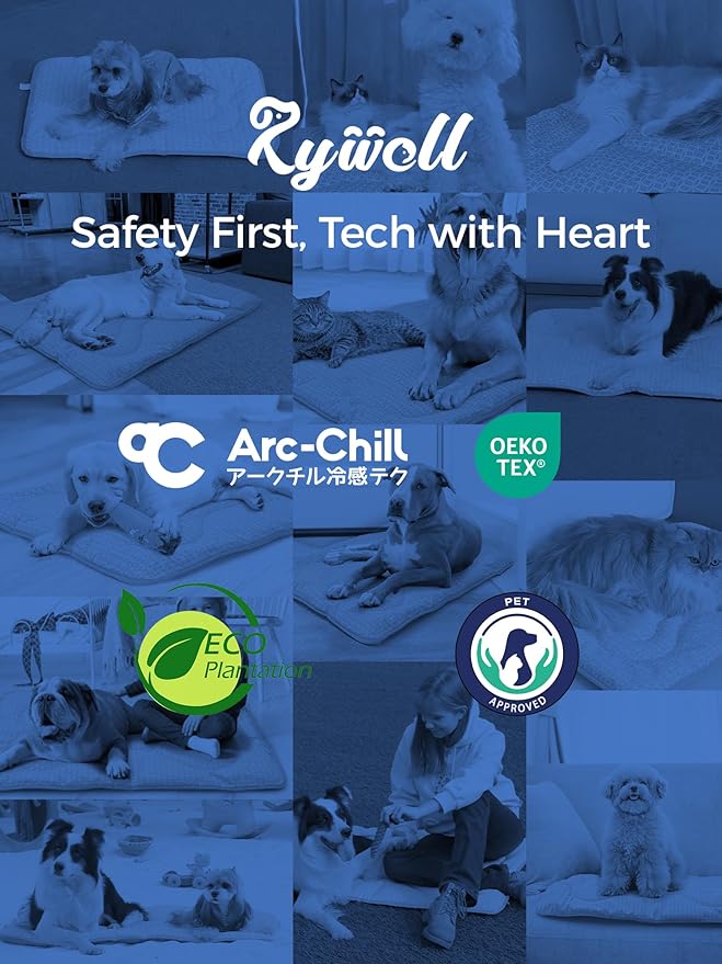 Rywell Dog Cooling Mat, 36”x27” Super Thick & Reversible Cooling Mat for Dogs, Arc-Chill 3.0 & PCM for Long-Lasting Cool and Color-Changing (Q-Max > 0.5), All-Season Use & Portable for Travel
