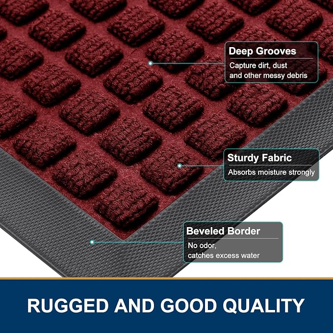 Smiry Front Door Mat Outside Entrance, Heavy Duty Natural Rubber Doormat