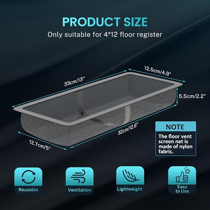4 Pack Floor Register Cover Trap, HG Power 4 x 12 Inch Floor Vent Screen Net