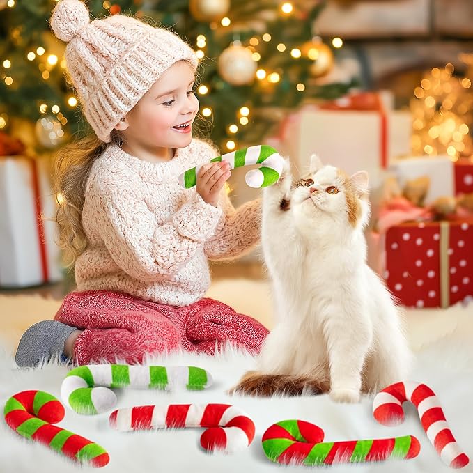 MALLMALL6 6Pcs Christmas Candy Cane Catnip Toys Gift for Indoor Chew Bite Kick Catmint Pet Supplies, Cute Interactive Toy for Cat Lover Xmas Presents (Tricolor)