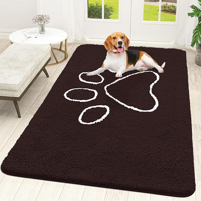 OLANLY Dog Door Mat for Muddy Paws 70x46, Paw Print Design, Absorbs Moisture