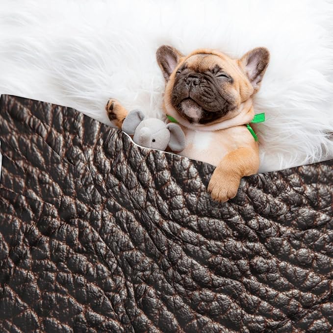Cat Dog Blanket Brown Rough Leather Texture Ultra Soft Warming Mat for Indoor Pet Beds Furniture 27.6 X 19.7inch
