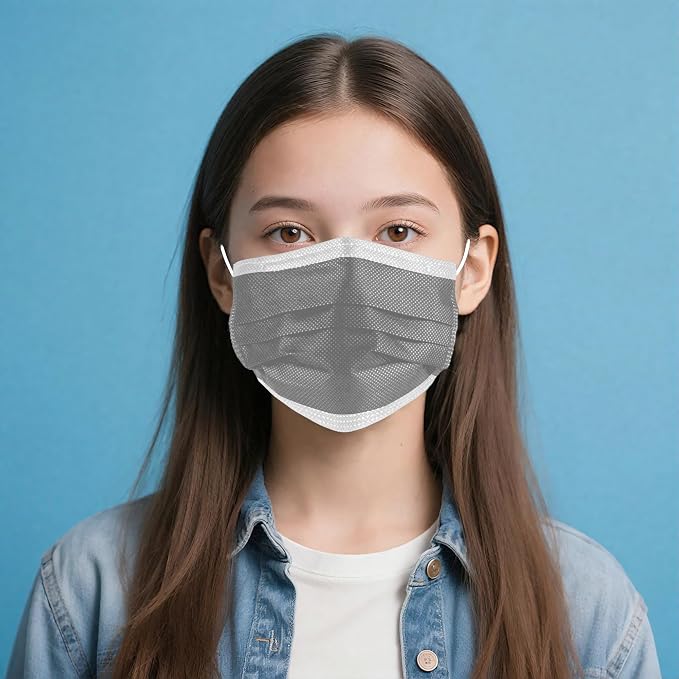 NNPCBT Grey Disposable Face Masks 125 Pack, 3-Ply Breathable Mask