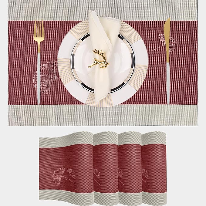 PIGCHCY Ginkgo Placemats Set of 4, Non-Slip Placemats Easy to Wipe Clean