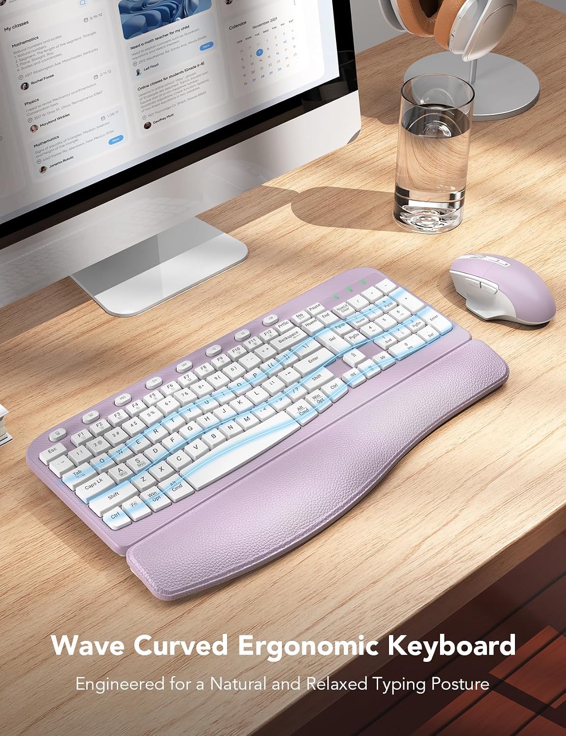 SABLUTE Wireless Keyboard and Mouse Combo with Ergonomic Wave Key