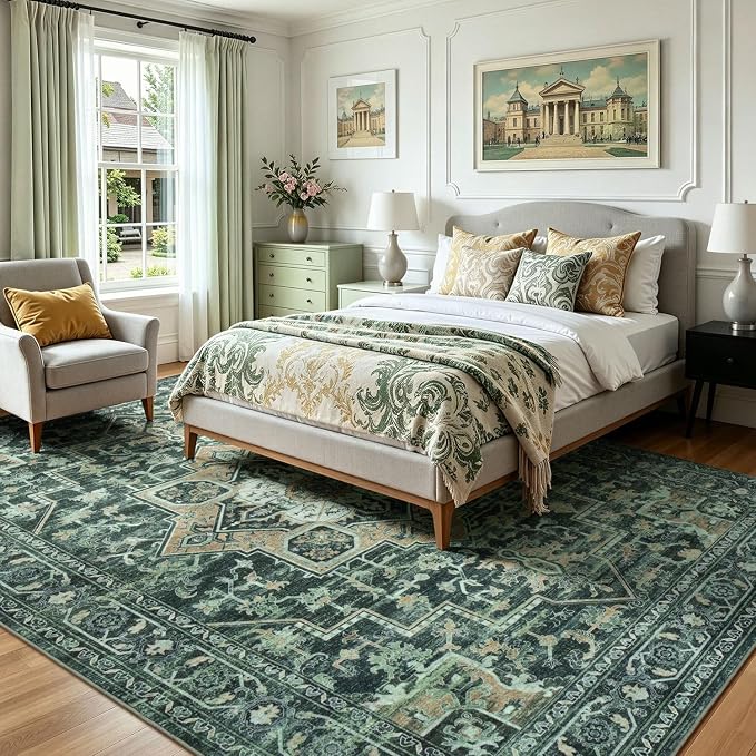Lofus 8x10 Washable Rugs Non-Slip, Vintage Floral Area Rug